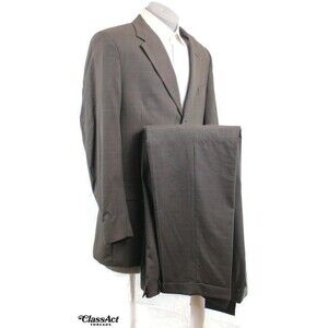 Jos A Bank 2 Piece Suit Mens Green Glen Plaid 3 Btn Wool 44L Pleated Fronts 36 W